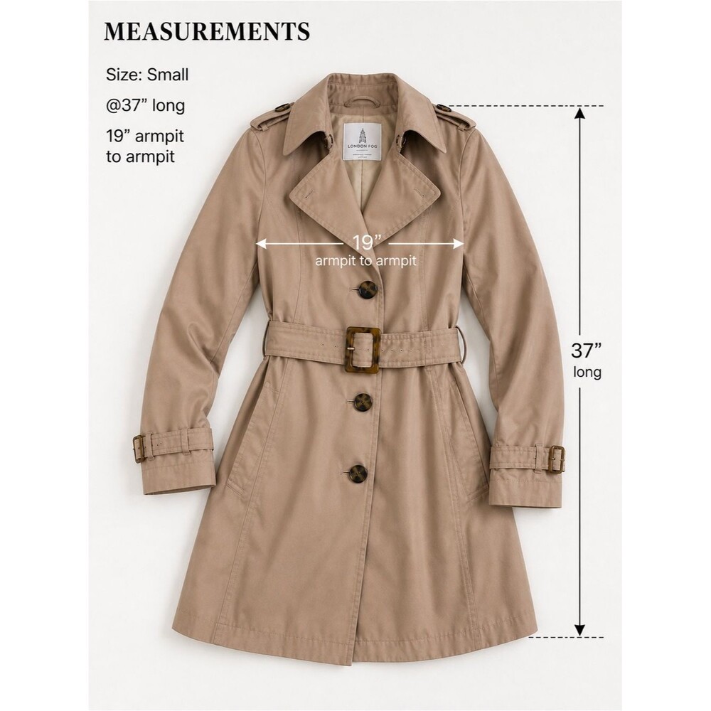 London Fog Belted Trench Coat Taupe Water Resistant Classic Elevated Small NWOT - Picture 13 of 13